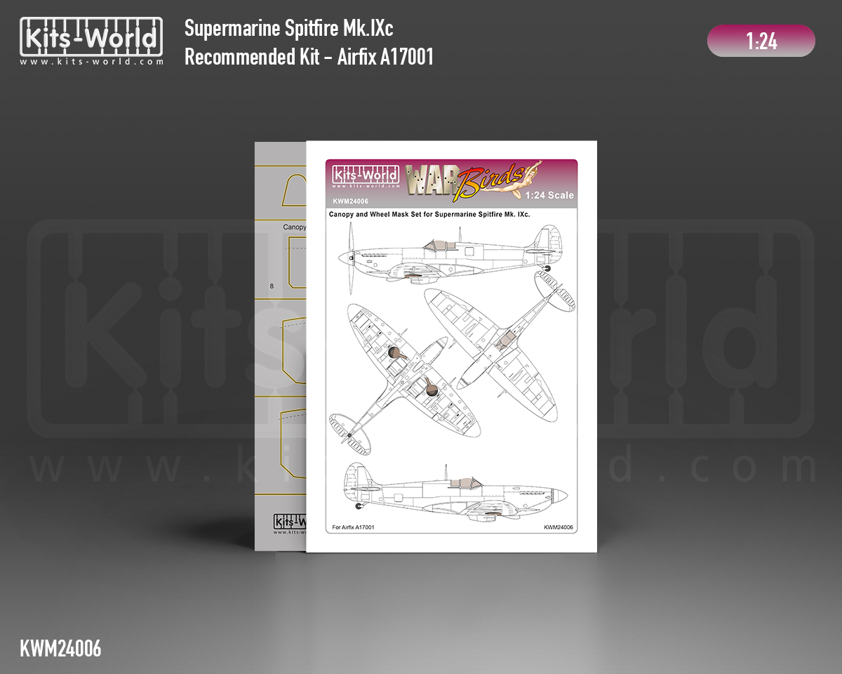 Kitsworld Kitsworld - 1:24 Scale Paint Mask Supermarine Spitfire Mk.IXc KWM124006 Supermarine Spitfire Mk.IXc Canopy/Wheels Mask - Recommended Kit Airfix A17001 